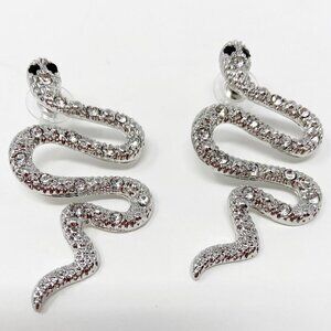 Silver Snake Crystal Body Statement Earrings
